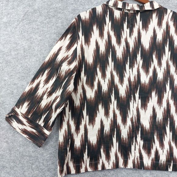 Chicos Top Jacket Sz 3 Linen Brown 3/4 Sleeve Button Pockets Modern Lagenlook - Picture 8 of 10